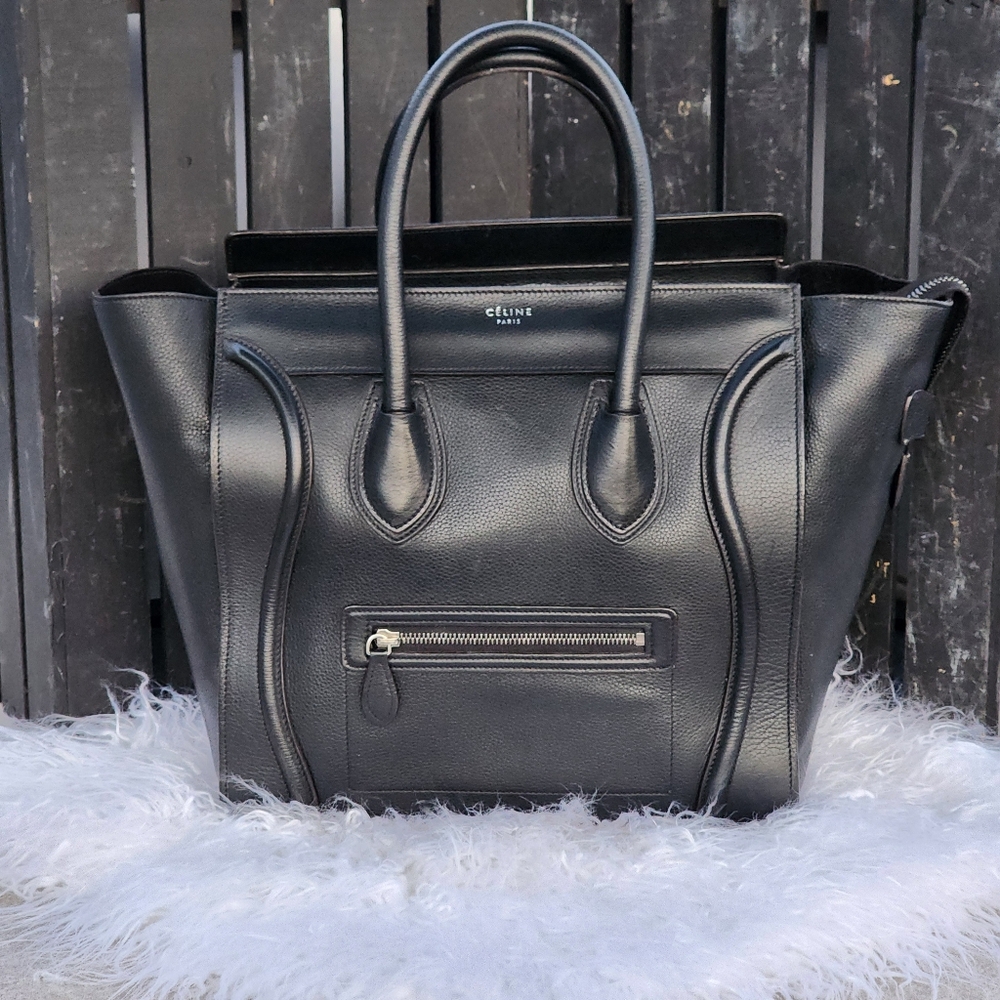 CELINE Drummed Calfskin Mini Luggage Bag - BLACK